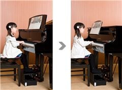 左:ピアノの譜面台　右:補助譜面台使用時