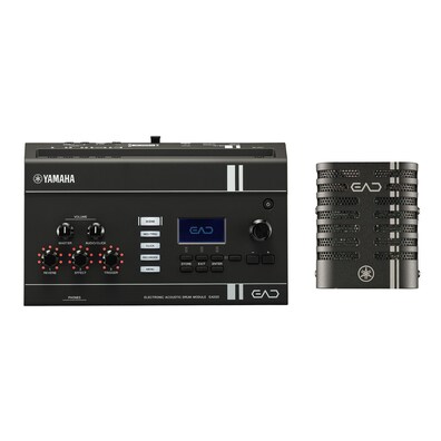 ヤマハEAD20の電子アコースティックドラムモジュールとセンサーユニット。アコースティックドラムの演奏を収音し、音を拡張・補正する。