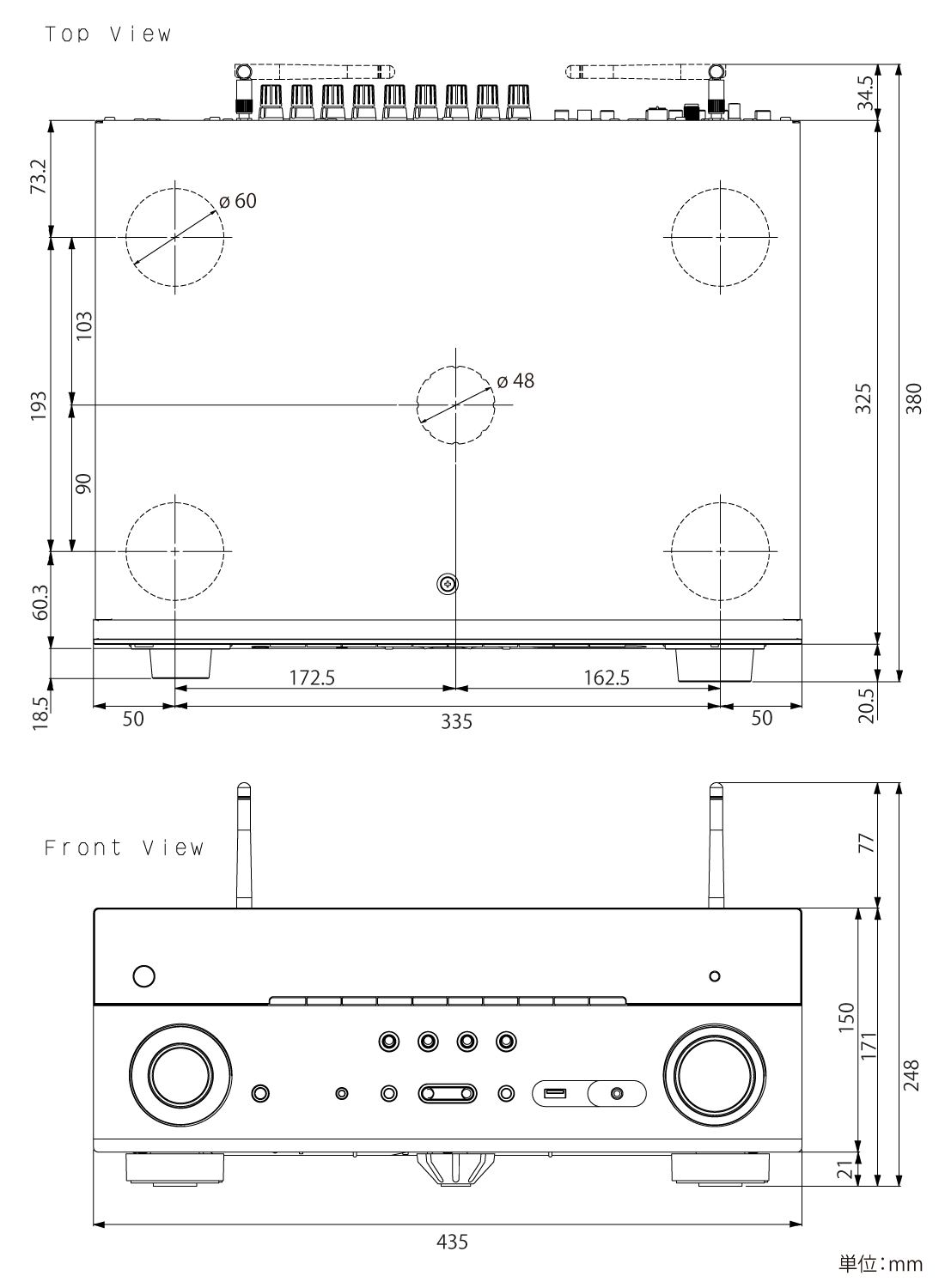 ヤマハ | RX-A780 - AVアンプ - 本体寸法図