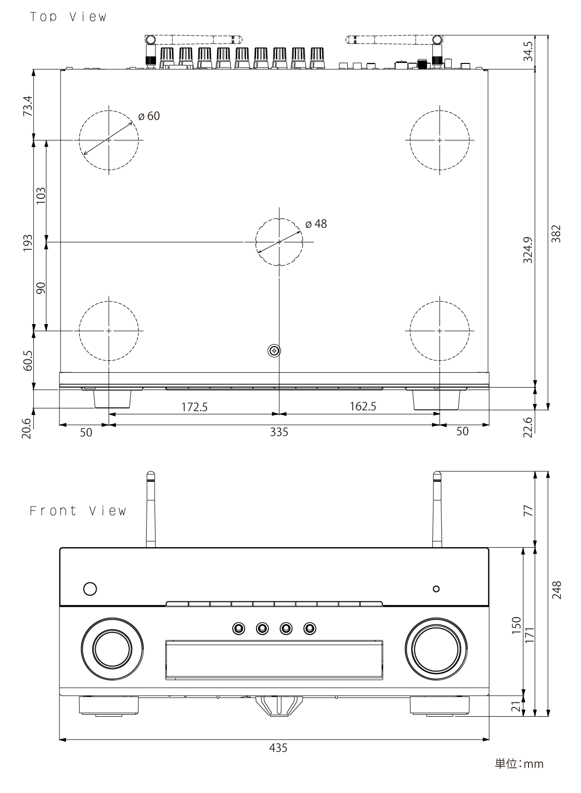 ヤマハ | RX-A880 - AVアンプ - 本体寸法図