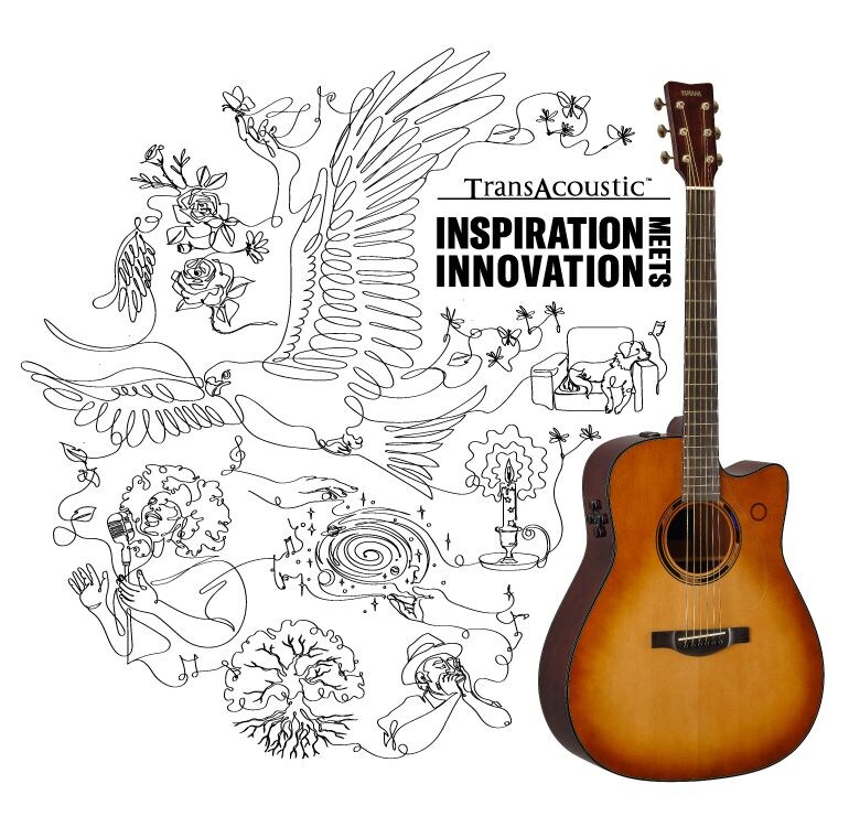 “INSPIRATION MEETS INNOVATION” TAG3 Cの左側にクリエイティビティを象徴する鳥、植物、マイクに向かって歌う女性の生き生きとした姿が描かれている画像。