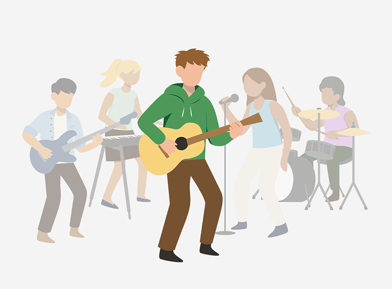 楽器アプリExtrackを使って他の楽器とのセッションを楽しむ男性