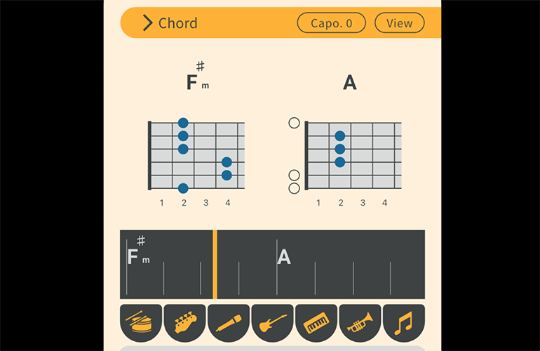 コード解析によるコード進行の自動表示の画面キャプチャ