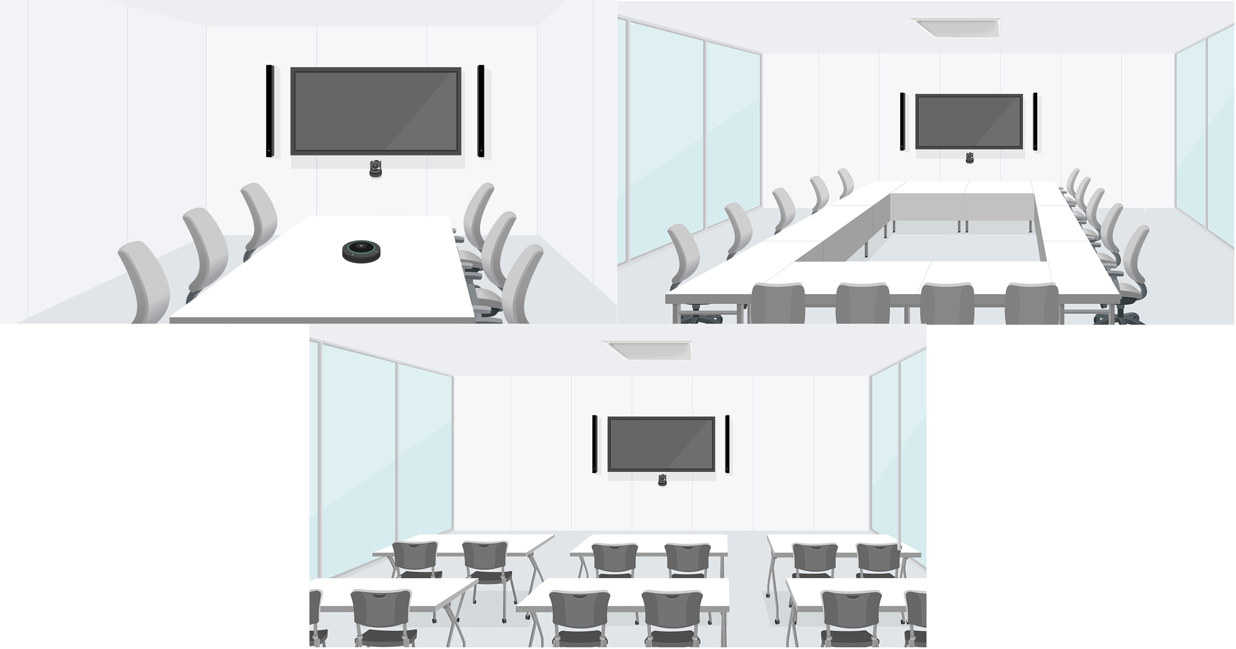広い講義室から小規模なオフィス会議室まで柔軟に対応