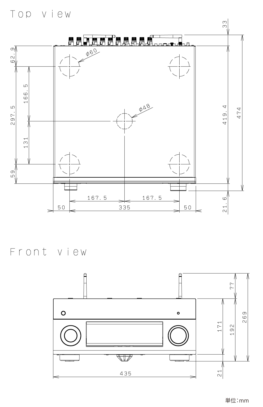 ヤマハ | RX-A2080 - AVアンプ - 本体寸法図