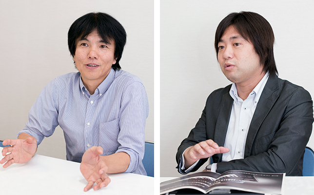 写真左：プロデューサーの大田慎一さん。ヤマハ入社後は主に電子楽器のソフトウェア開発に携わり、３年前から現職に。写真右：商品企画・マーケティングの伊藤章悟さん。伊藤さんは40周年記念サイトのディレクションも担当しており、歴代モデルの詳しい話を語ってくださいました。