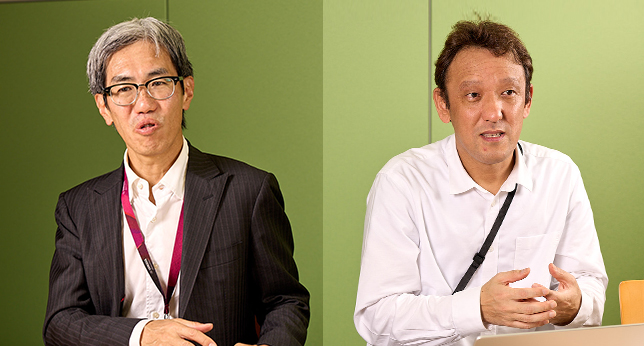 お客様コミュニケーションセンターセンター長の平井大生さん（左）と、電子楽器事業部の宮崎裕さん（右）